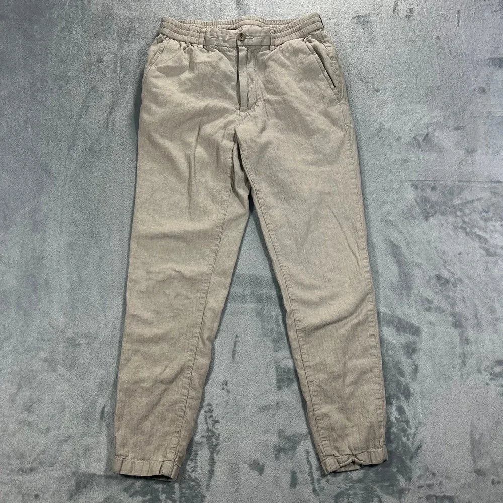 BANANA REPUBLIC Mason Athletic Tapered Pant Mens 31x32 Beige Linen Blend Trouser